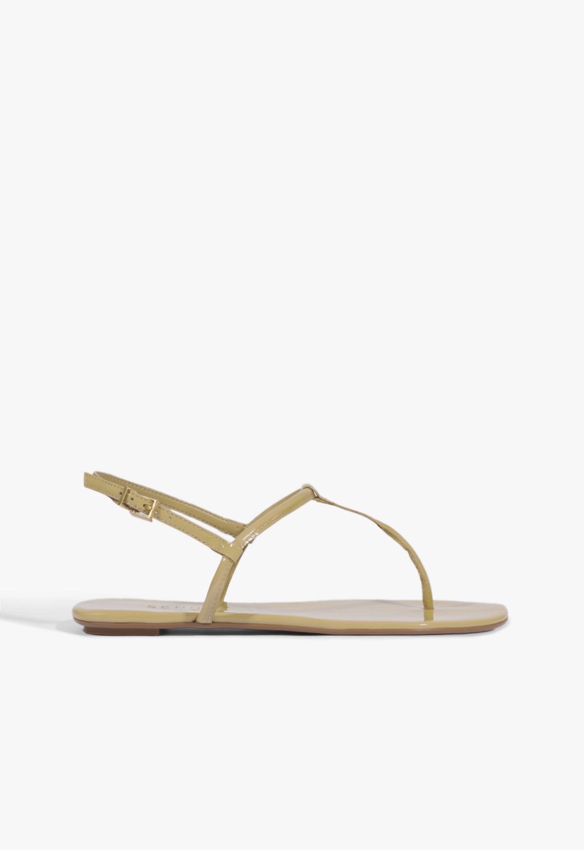 Elsha Flat Sandal 5 Ecru Olive Patent Synthetic - Schutz Shoes