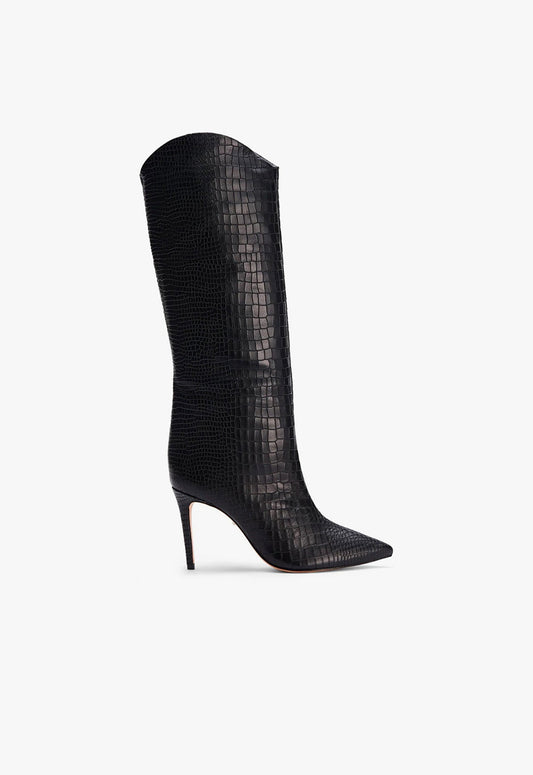 Maryana Boot 5 Black Crocodile Embossed Leather - Schutz Shoes