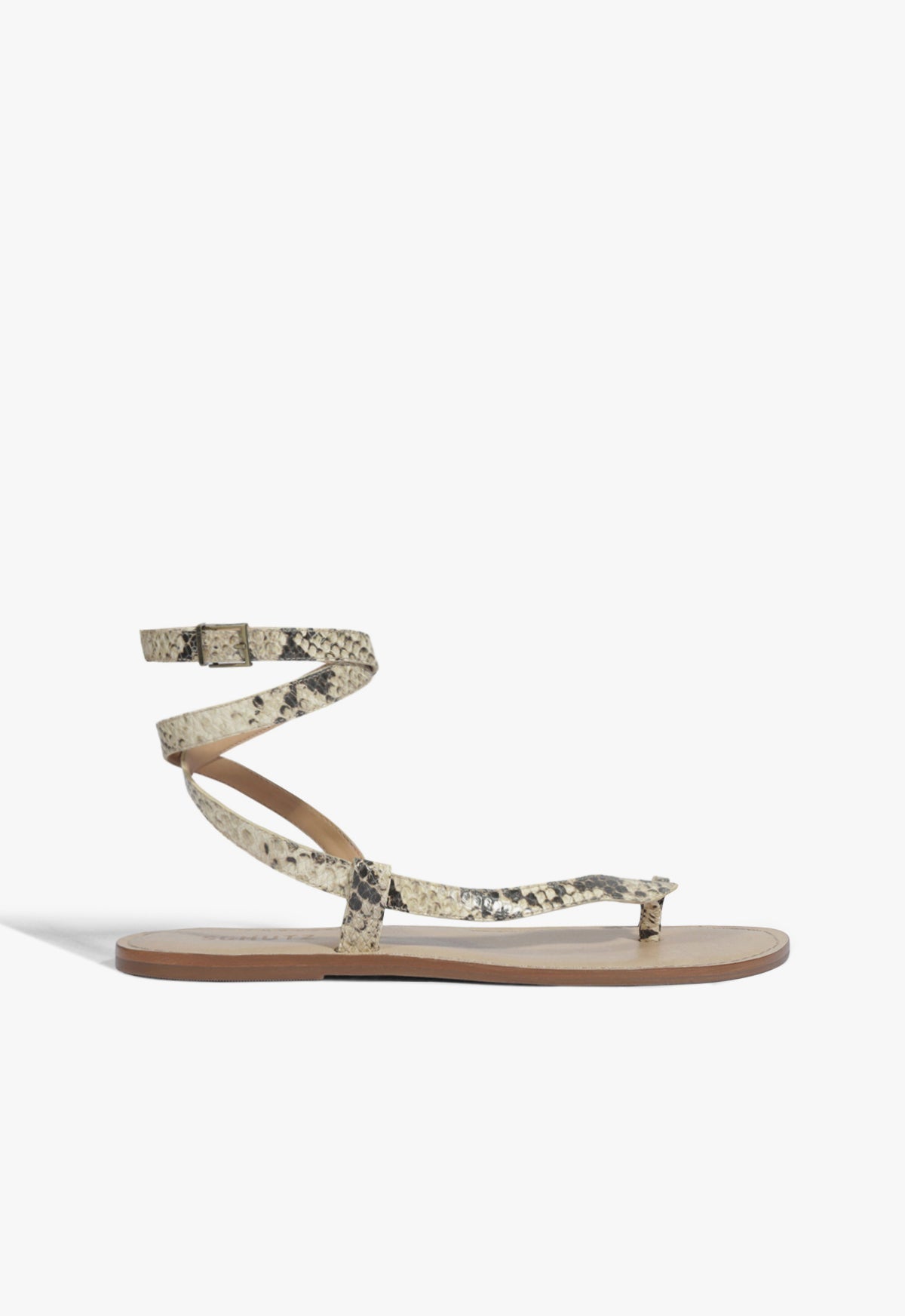 Cleo Snake Print Leather Flat Sandal 5 Animal Print Leather - Schutz Shoes