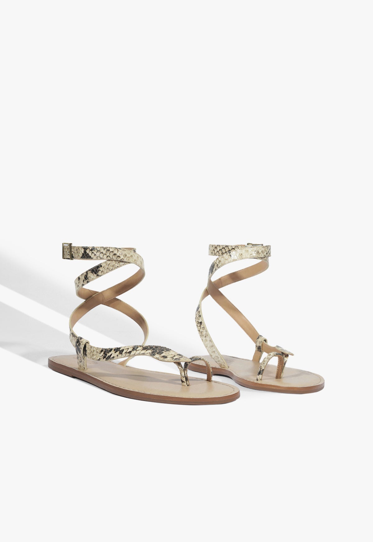 Cleo Snake Print Leather Flat Sandal - Schutz Shoes