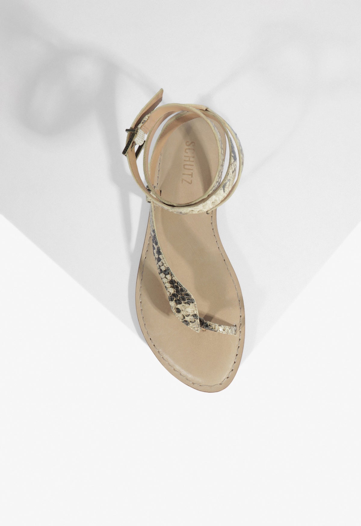 Cleo Snake Print Leather Flat Sandal - Schutz Shoes