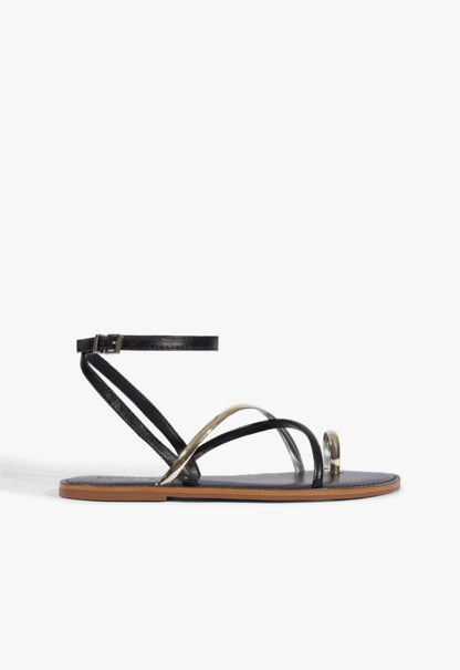 Valeria Leather Flat Sandal 5 Black Leather - Schutz Shoes