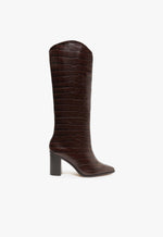 Maryana Block Boot 5 Dark Chocolate Crocodile Effect Leather - Schutz Shoes