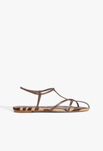 Lowen Leather Flat Sandal 5 Pecan Brown Leather - Schutz Shoes