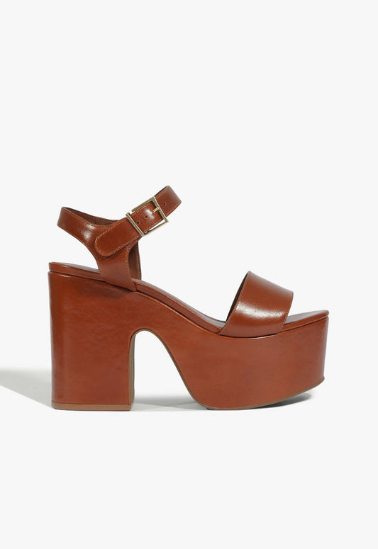 Tuke Leather Platform Sandal 5 Cognac Leather - Schutz Shoes
