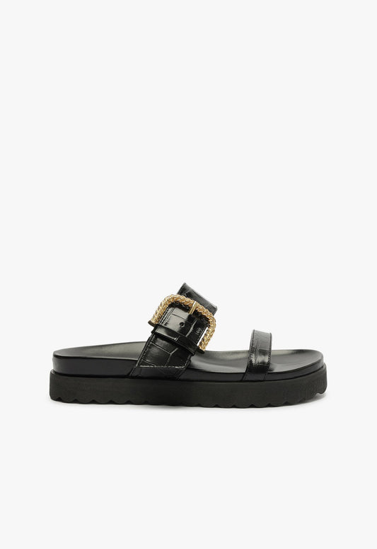 Brinna Leather Sporty Sandal 5 Black Leather - Schutz Shoes