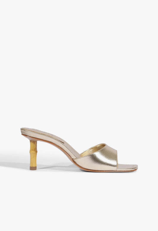 Leena Bamboo Leather Sandal 5 Platinum Metallic - Schutz Shoes