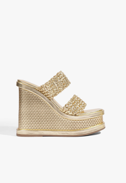 Aberdeen Wedge Sandal 5 Gold Synthetic - Schutz Shoes