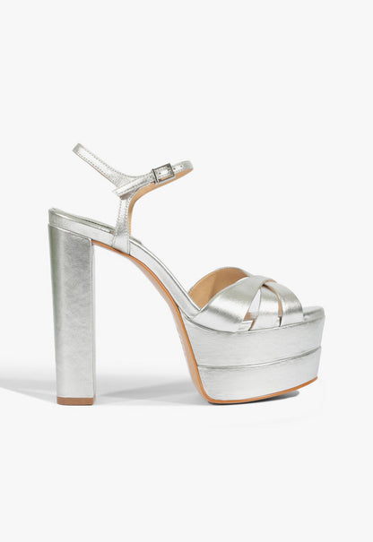 Keefa High Sandal 5 Silver Metallic Leather - Schutz Shoes