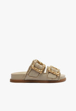 Enola Sporty Linen Sandal 5 Oyster Deluxe Nappa - Schutz Shoes