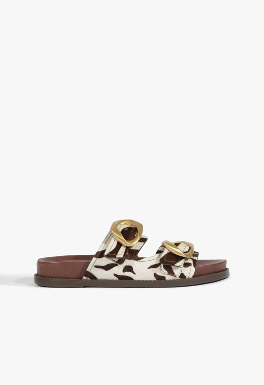 Olga Animal Print Leather Sporty Sandal 5 Off Brown Hair Calf - Schutz Shoes