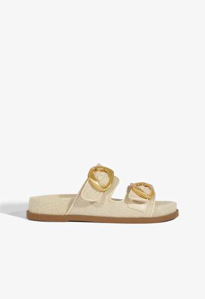 Olga Beige Linen Sporty Sandal 5 Beige Fabric - Schutz Shoes
