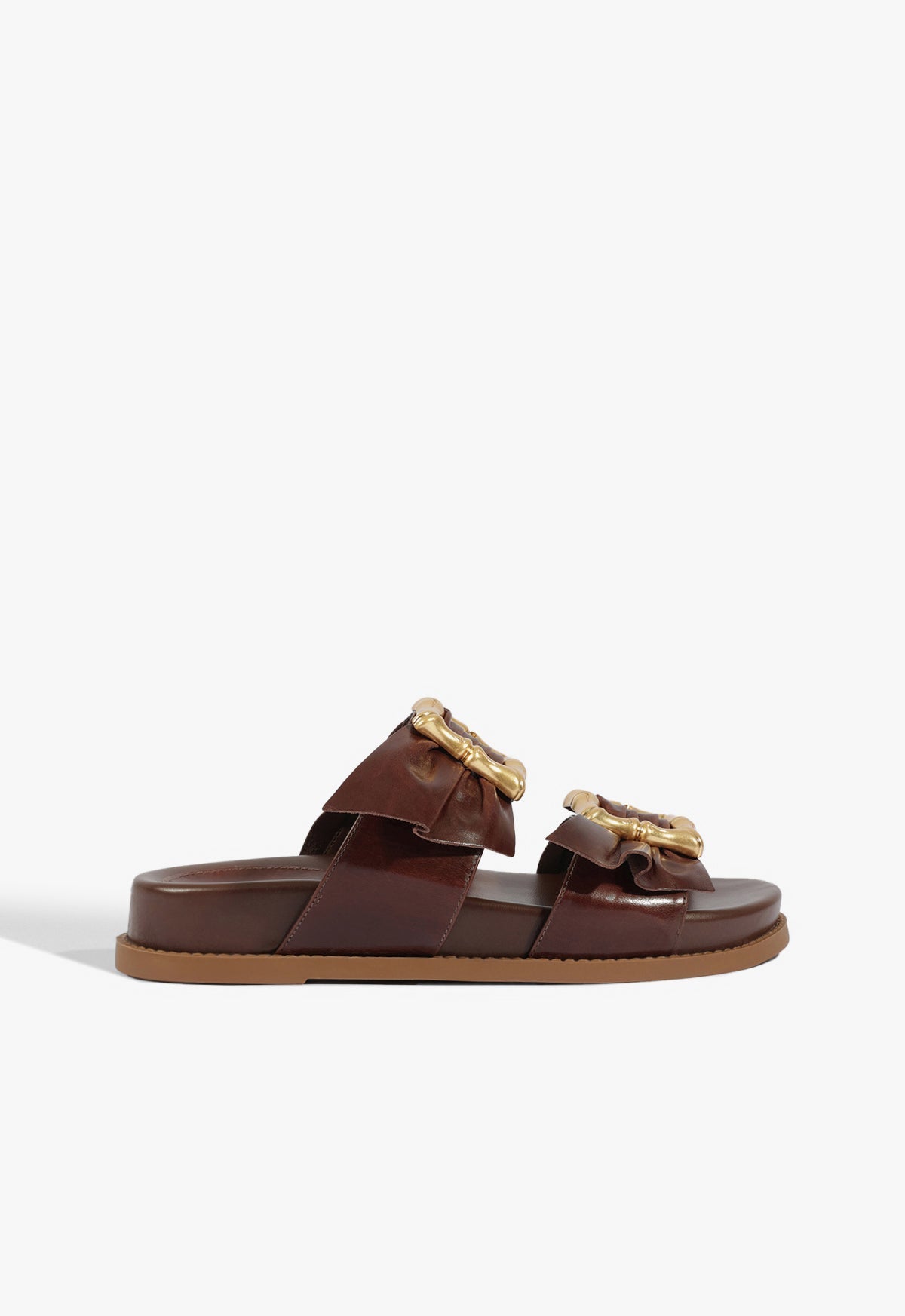 Enola Bamboo Leather Sporty Sandal 5 Root Brown Leather - Schutz Shoes