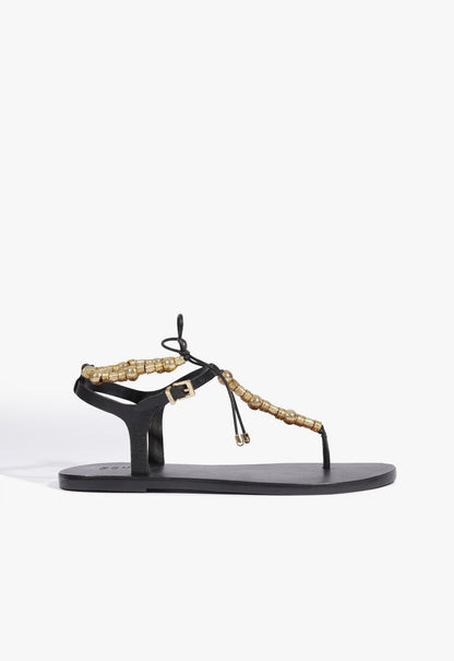 Nia Leather Flat Sandal 5 Black Leather - Schutz Shoes