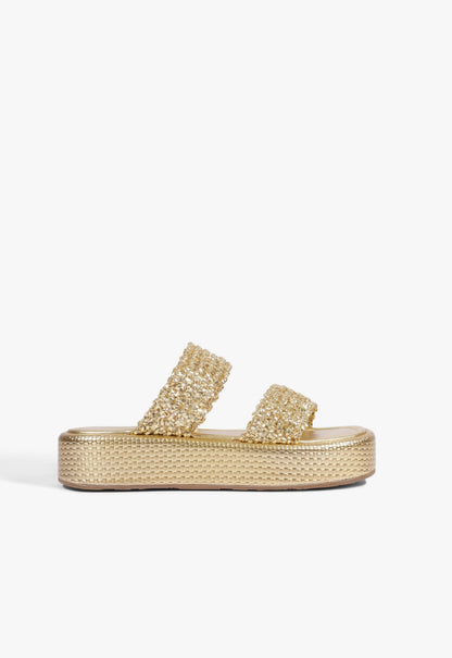 Aberdeen Flatform Sandal 5 Gold Synthetic - Schutz Shoes
