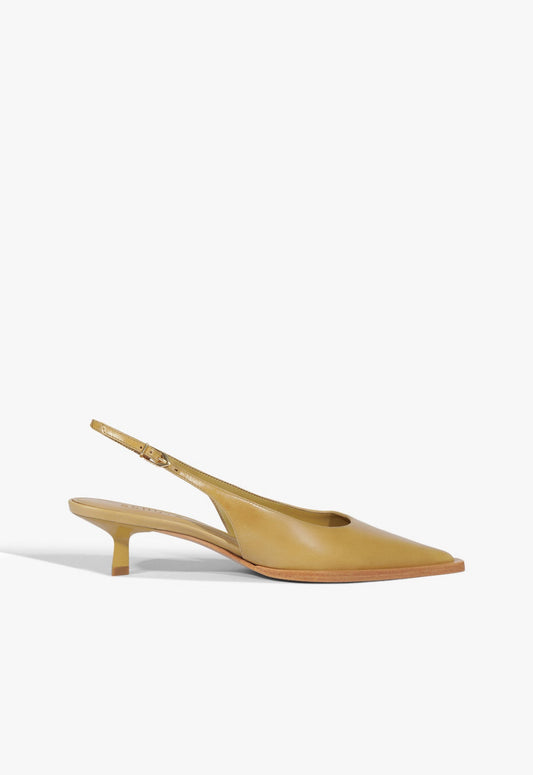 Daria Sling Leather Pump 5 Ecru Olive Leather - Schutz Shoes
