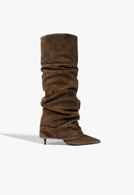Mikki Up Cloak Suede Boot 5 Pecan Brown Suede - Schutz Shoes