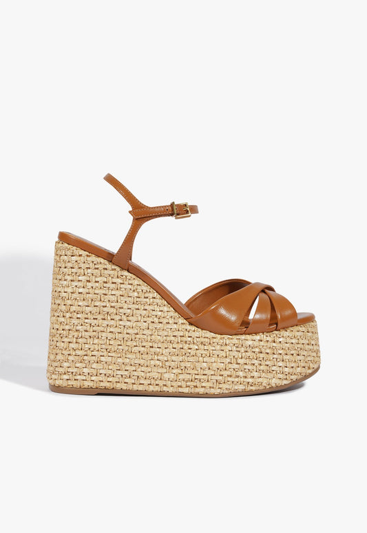 Keefa Raffia Wedge Sandal 5 Burnt Honey Leather - Schutz Shoes