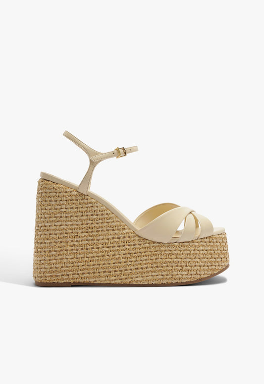 Keefa Raffia Wedge Sandal 5 Egg Shell Leather - Schutz Shoes