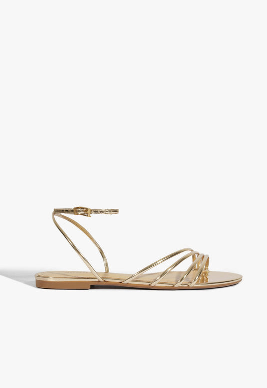 Inez Gold Leather Flat Sandal 5 Gold Metallic - Schutz Shoes