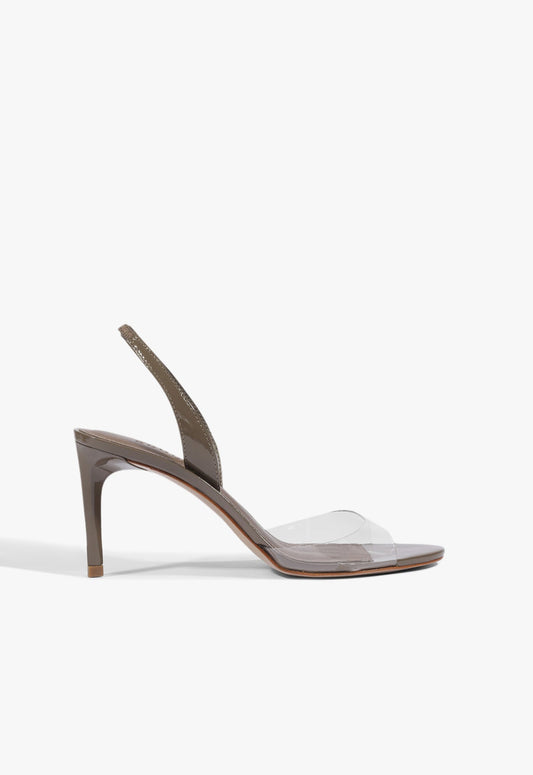 Scarlett Sling Mid Vinyl Patent Sandal 5 Gray Rock Patent - Schutz Shoes