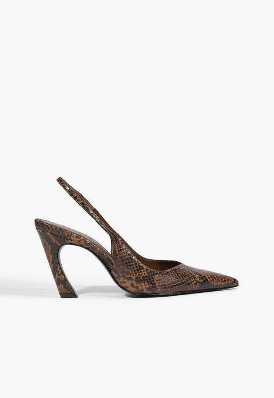 Lexi Sling Leather Pump 5 Pecan Brown Snake - Schutz Shoes