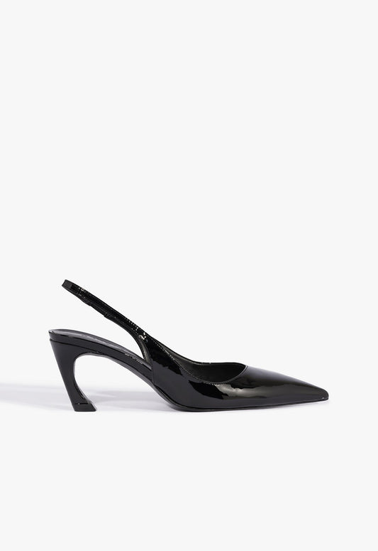 Lexi Sling Mid Pump 5 Black Patent Leather - Schutz Shoes