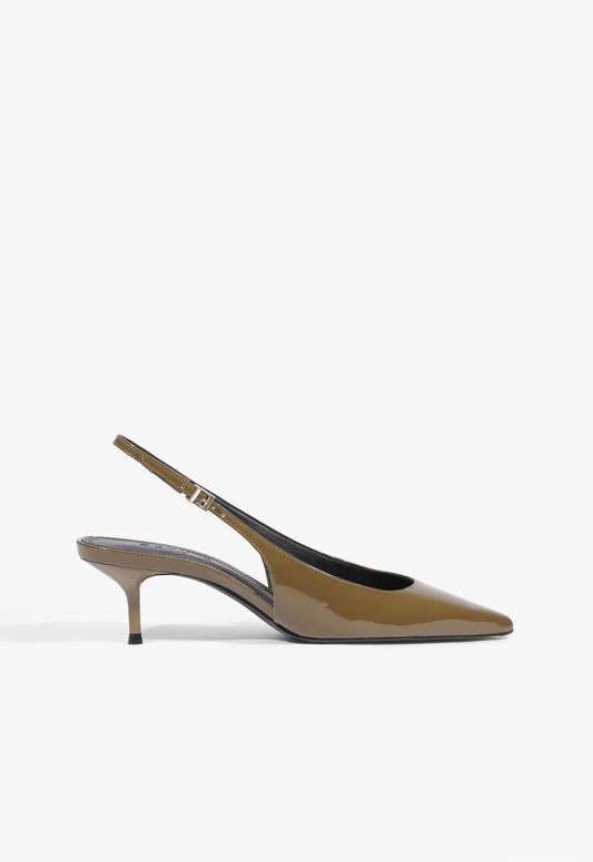 Paola Mid Patent Leather Pump 5 Dried Olive Patent - Schutz Shoes