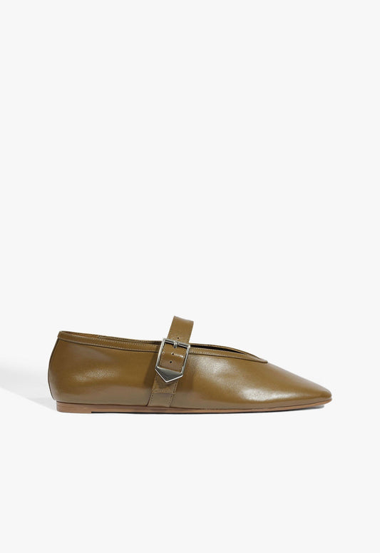 Vick Buckle Leather Ballet Flat 5 Dried Olive Leather - Schutz Shoes