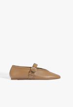 Vick Buckle Leather Ballet Flat 5 Almond Wood Leather - Schutz Shoes