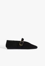 Vick Buckle Suede Ballet Flat 5 Black Suede - Schutz Shoes