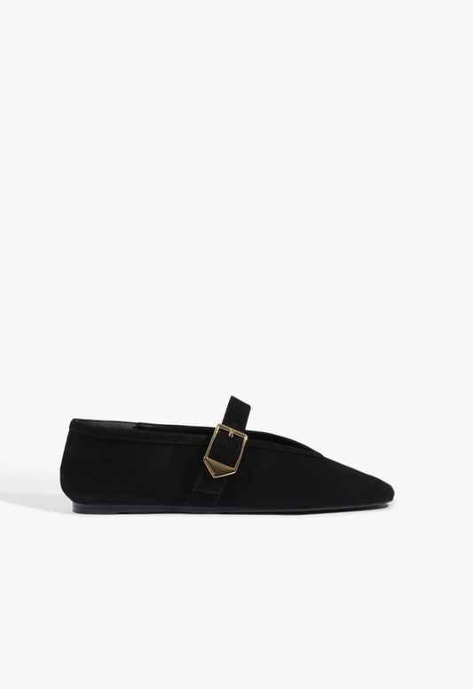 Vick Buckle Suede Ballet Flat 5 Black Suede - Schutz Shoes