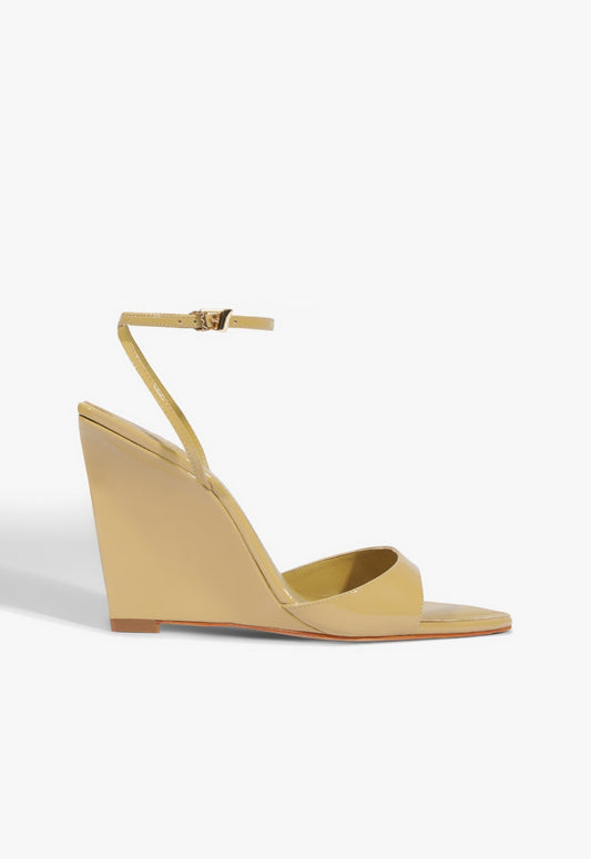 Elodie Wedge Patent Sandal 5 Ecru Olive Patent - Schutz Shoes