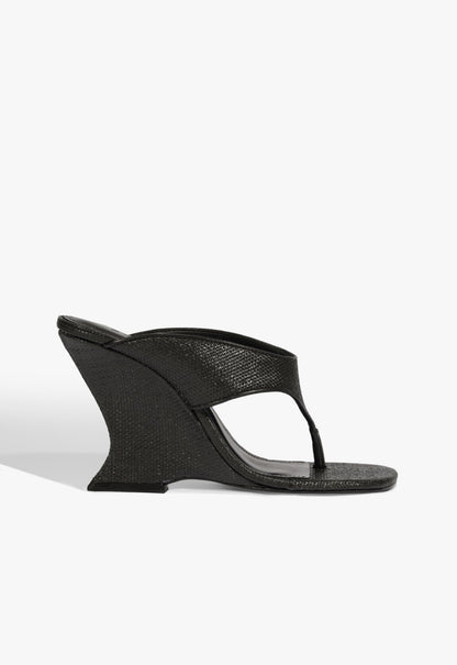 Maya Raffia Wedge Sandal 5 Black Synthetic - Schutz Shoes