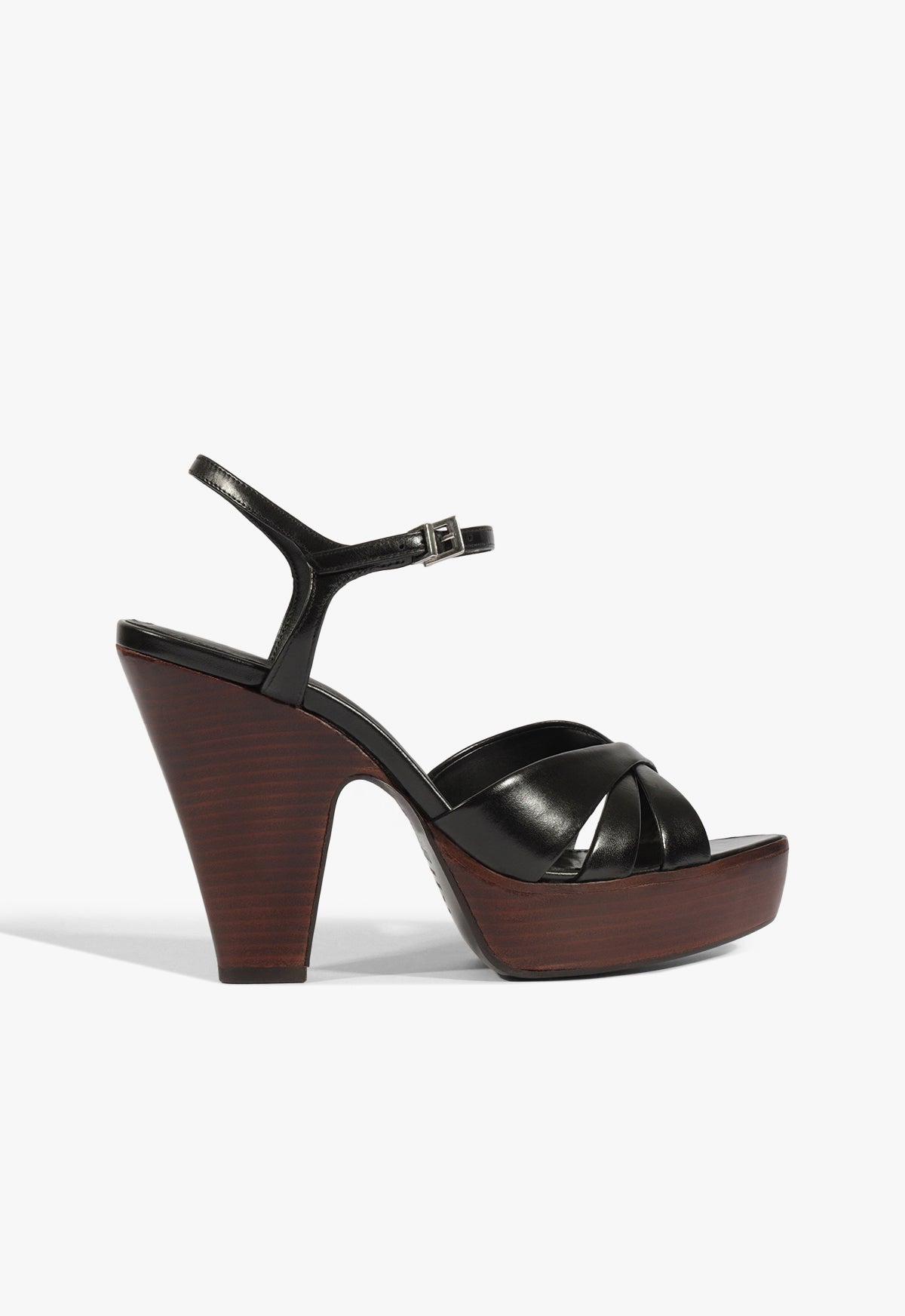 Keefa Wood Platform Leather Sandal 5 Black Leather - Schutz Shoes