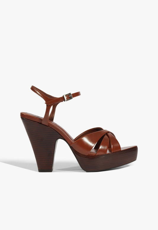 Keefa Wood Leather Platform Sandal 5 Warm Toffee Leather - Schutz Shoes