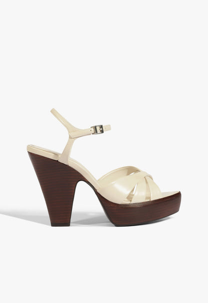 Keefa Wood Leather Platform Sandal 5 Sugar White Leather - Schutz Shoes