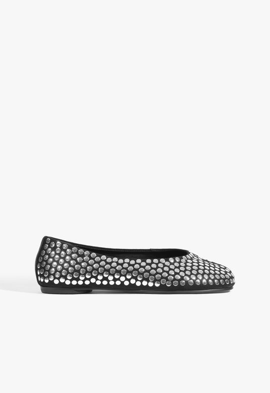 Yumi Studs Leather Ballet Flat 5 Black Leather - Schutz Shoes